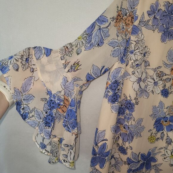 Nanette Lepore Dress Womens 4 Pink Floral Print Bella Donna‎ Ruffle Bell Sleeve - Picture 2 of 12